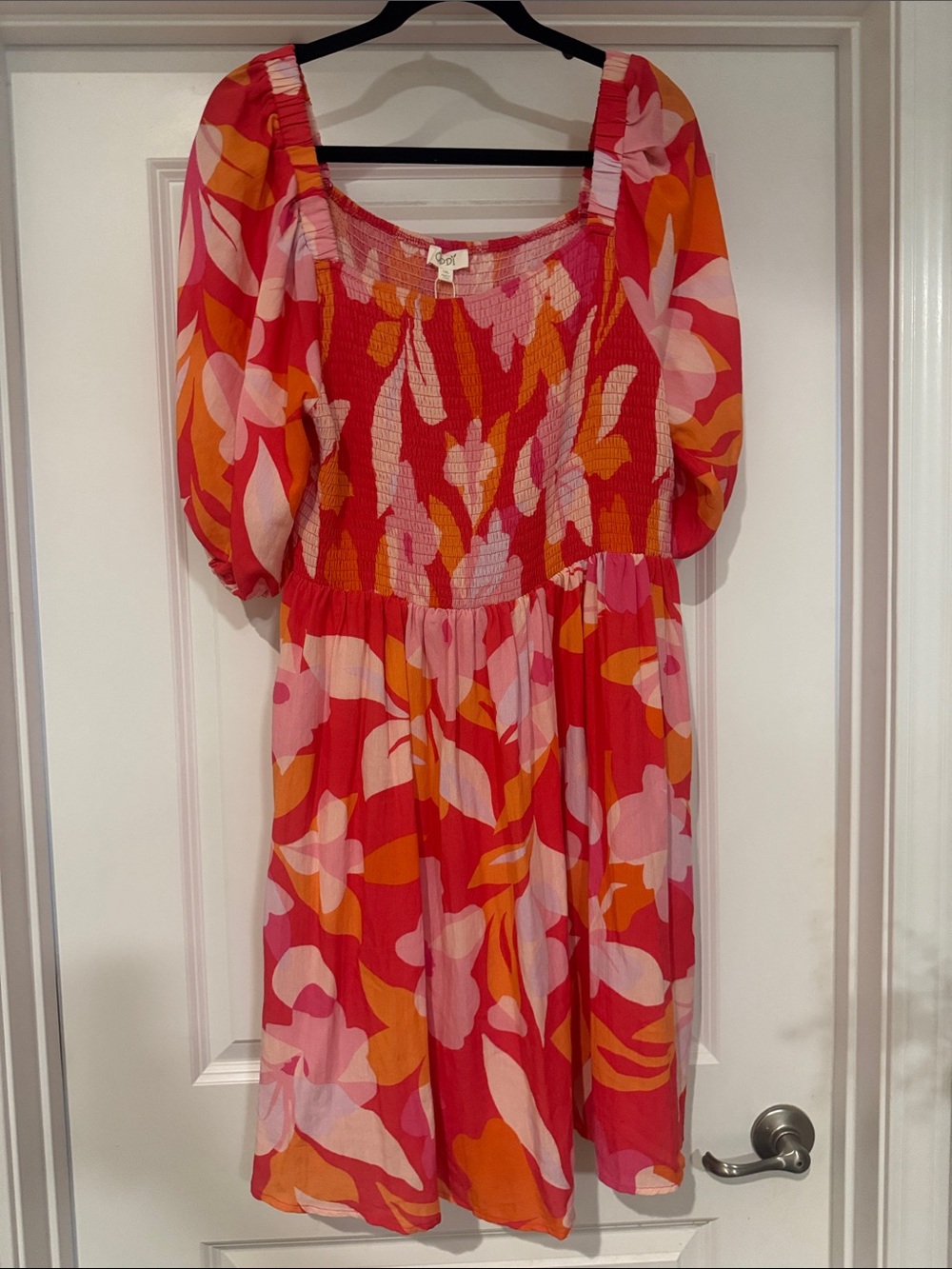 ODDY Pink & Orange Floral Smocked Midi Dress